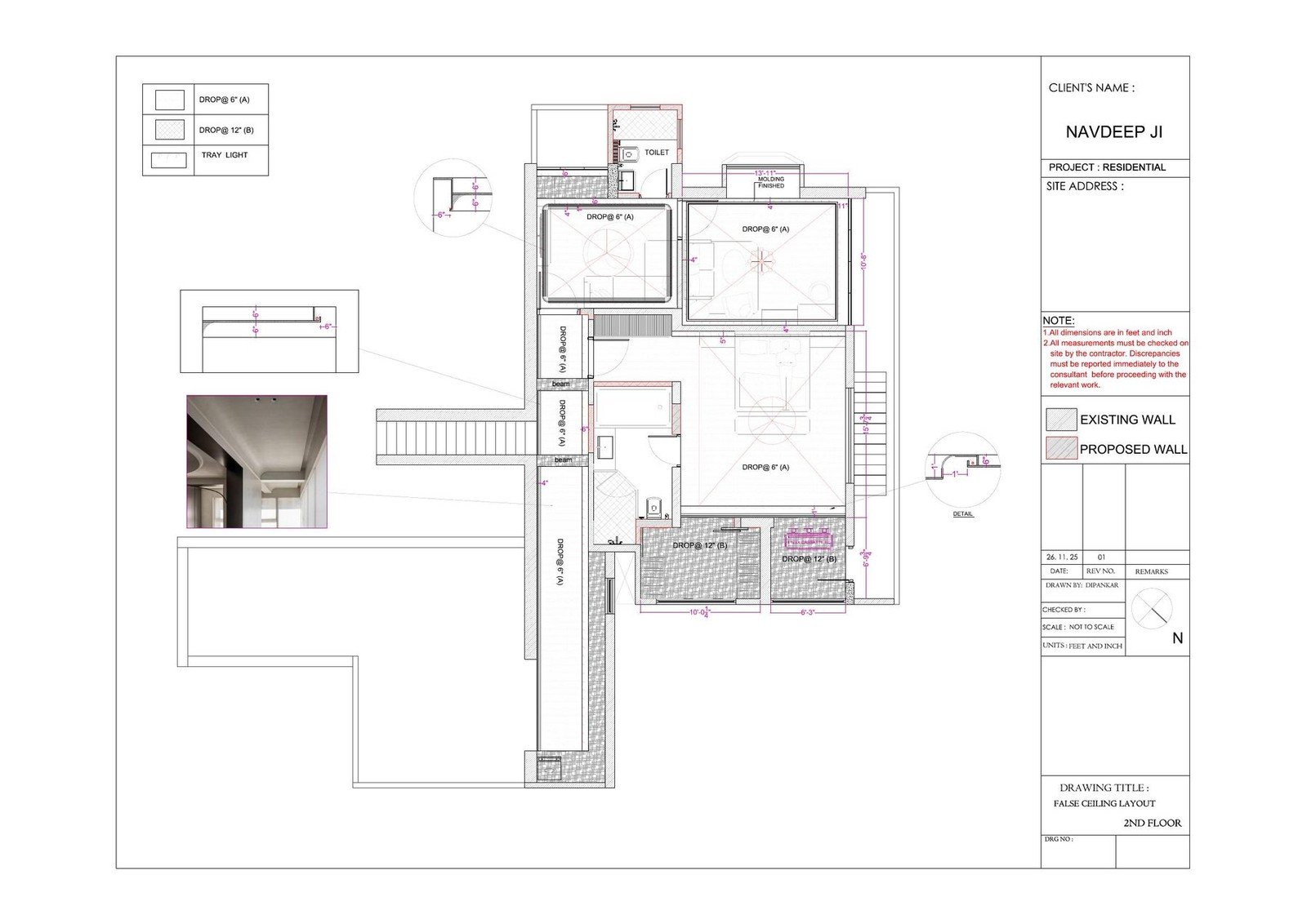 CAD room-detail sheet with a plan and reference images