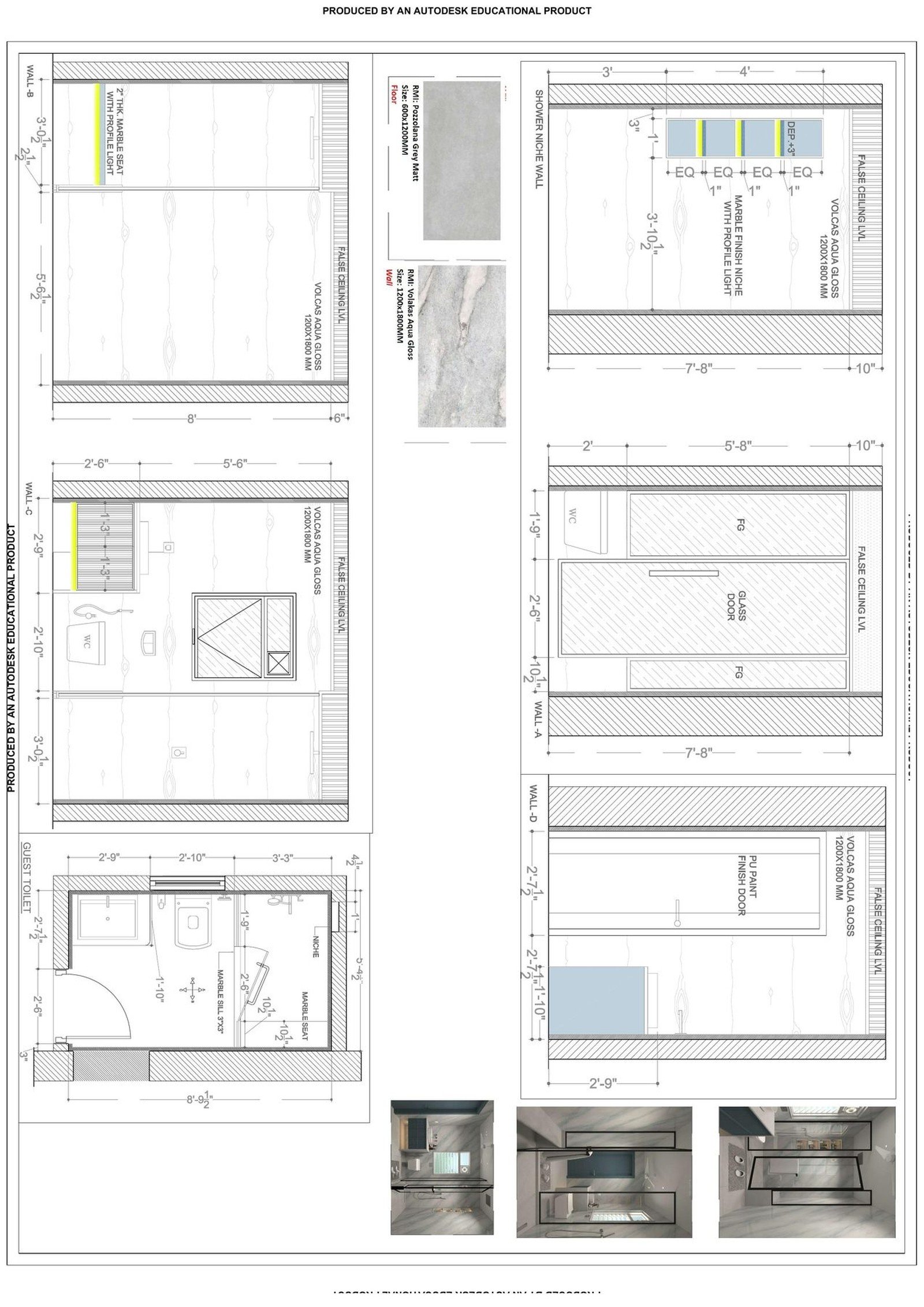 CAD joinery elevation sheet with dimensions and reference images