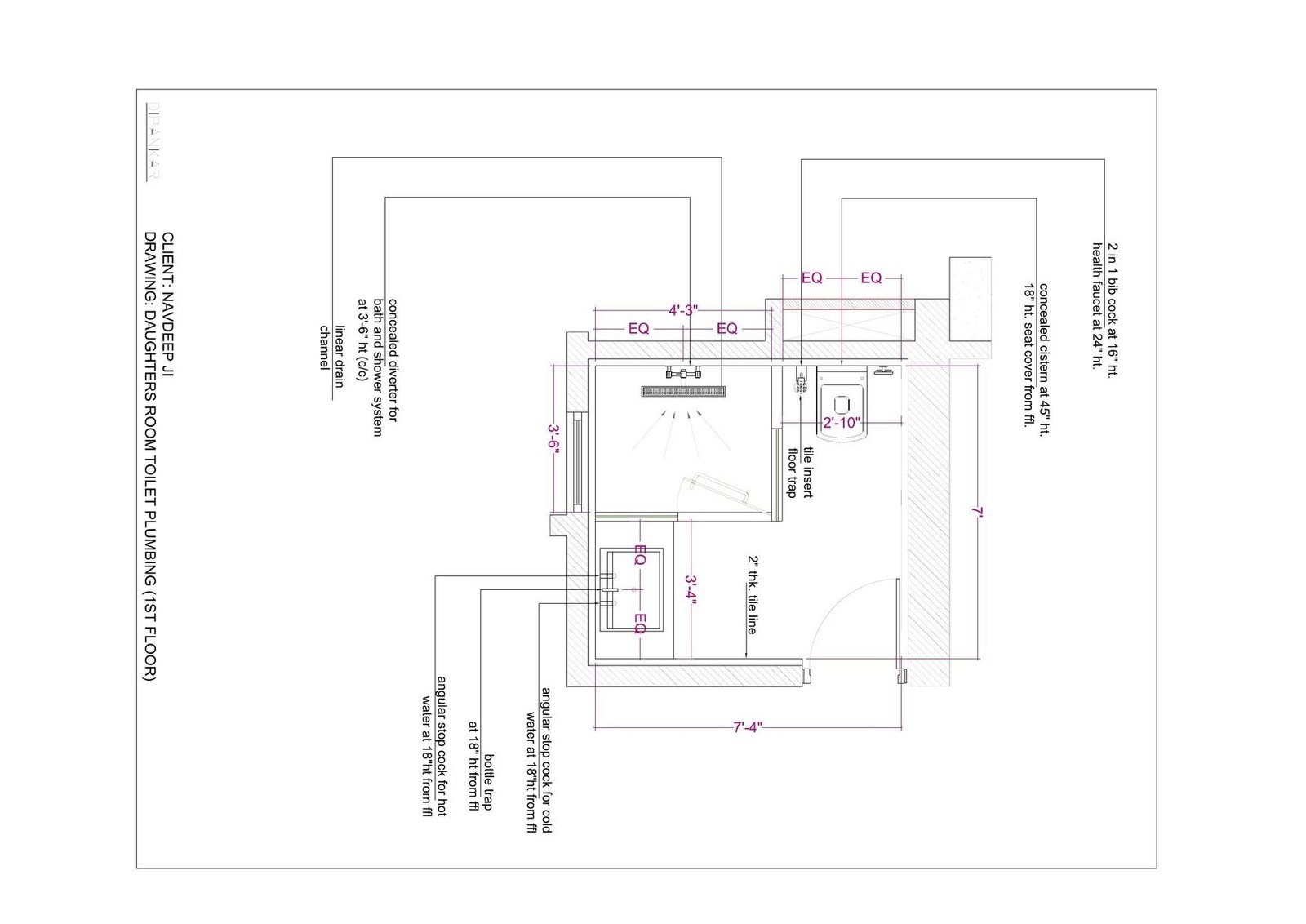 CAD detail plan showing a room and adjoining walls