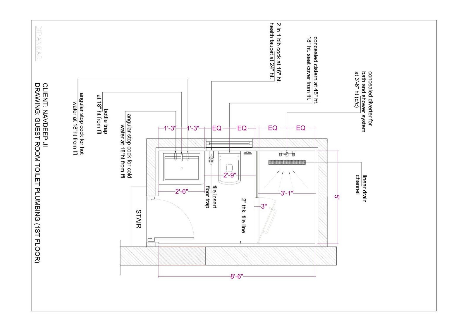 Interior dimension plan with wall and opening annotations