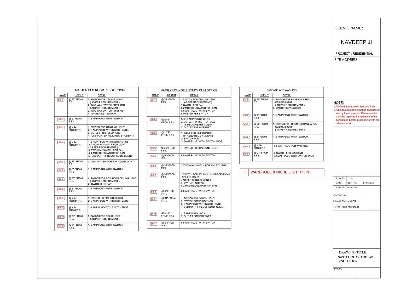 Drawing notes and specification schedule sheet