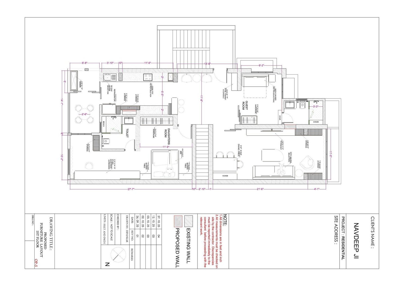 Architectural floor layout drawing with room and wall dimensions