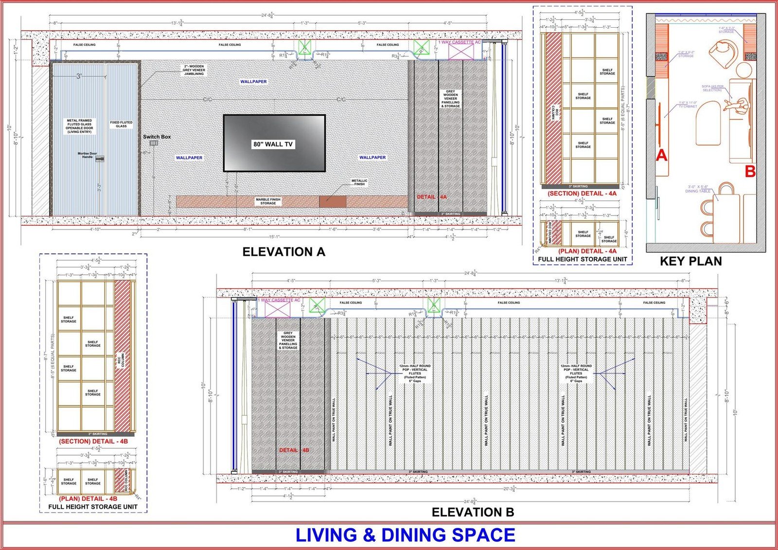 Living and dining space joinery elevations