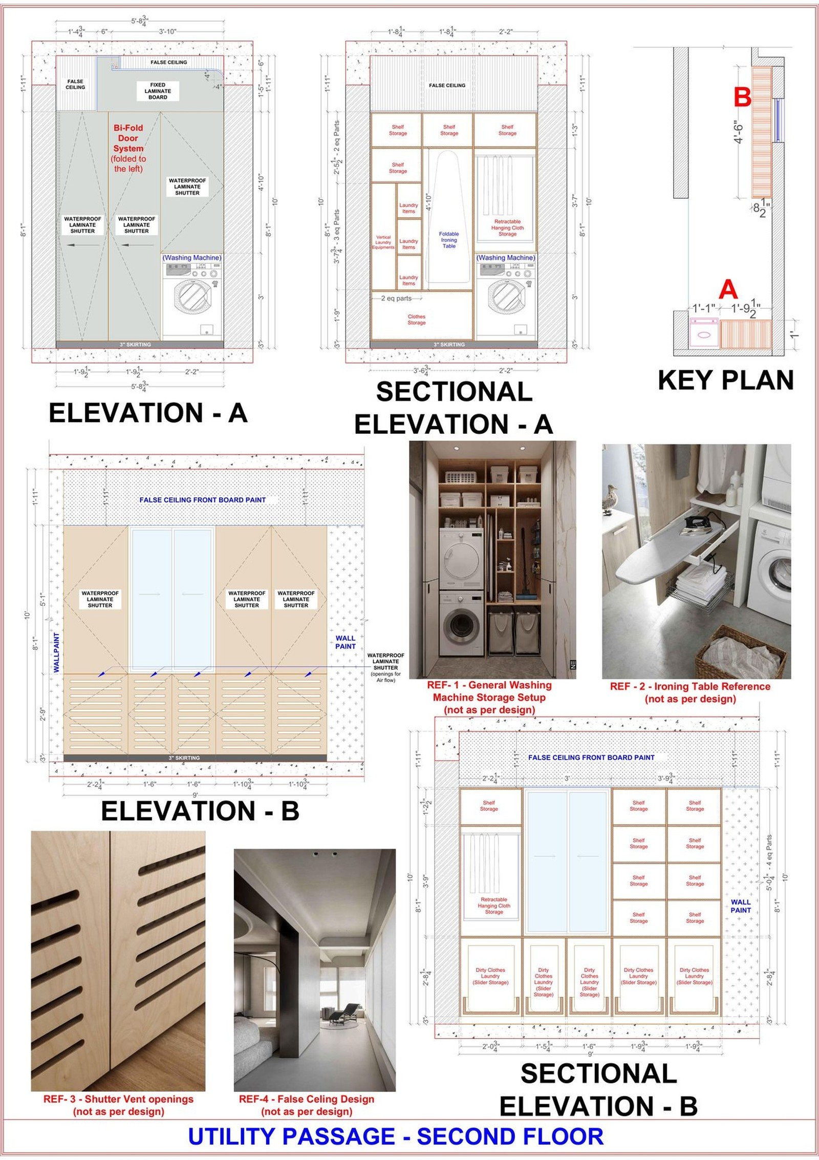 Passage joinery drawing with sections and reference details