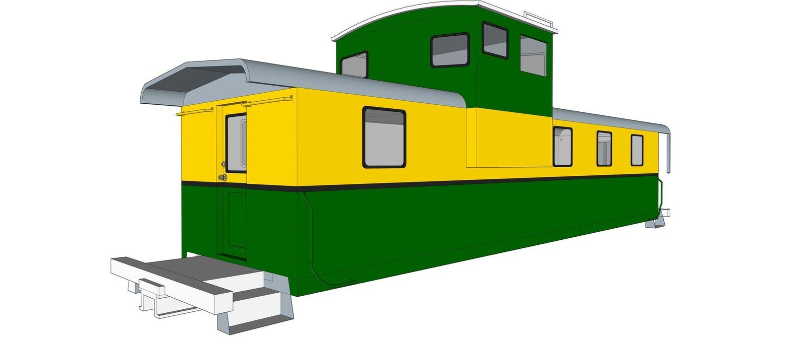 Green and yellow railway caboose SketchUp model