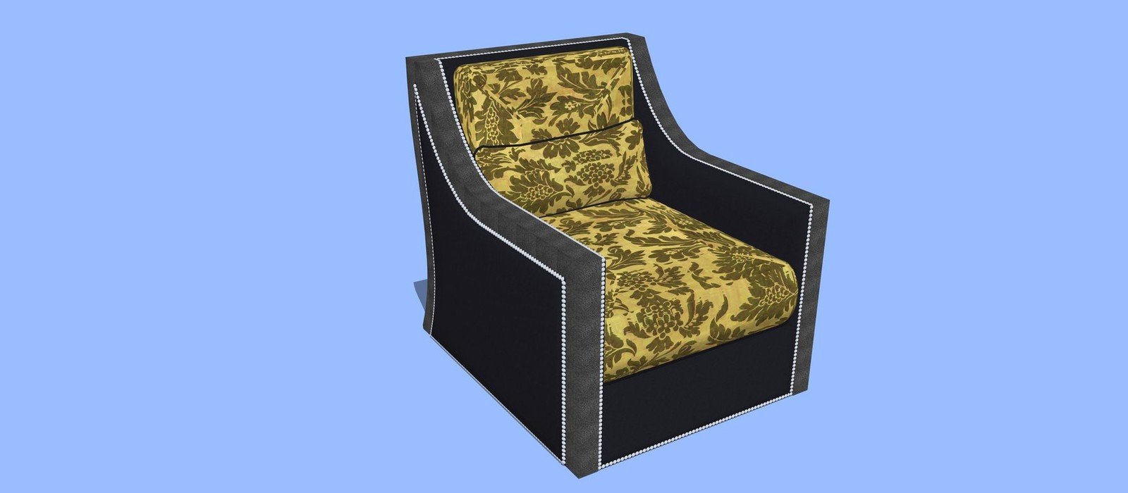 Dark armchair model with patterned upholstery