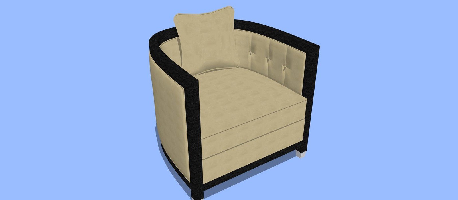 Cream upholstered armchair model with a dark frame