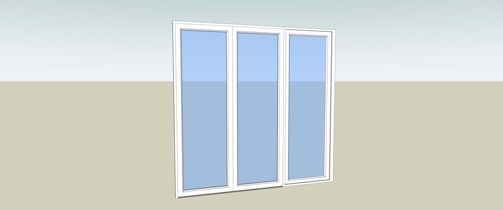 Three-panel glazed window model with a white frame