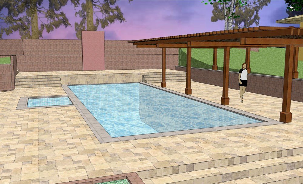Los Gatos pool model beside a timber pergola