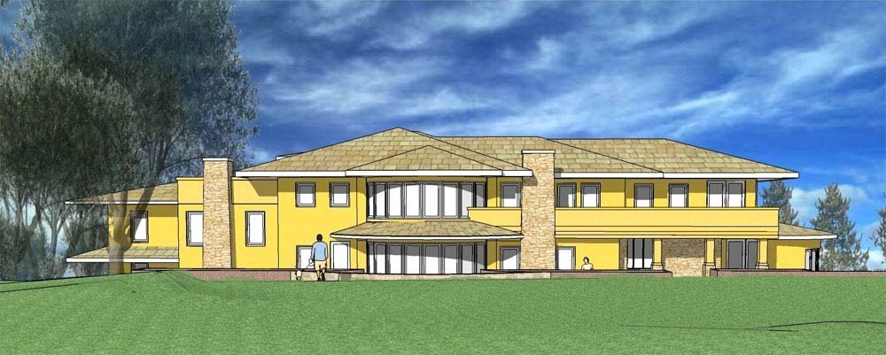 Wide garden-side view of the Los Gatos residence model