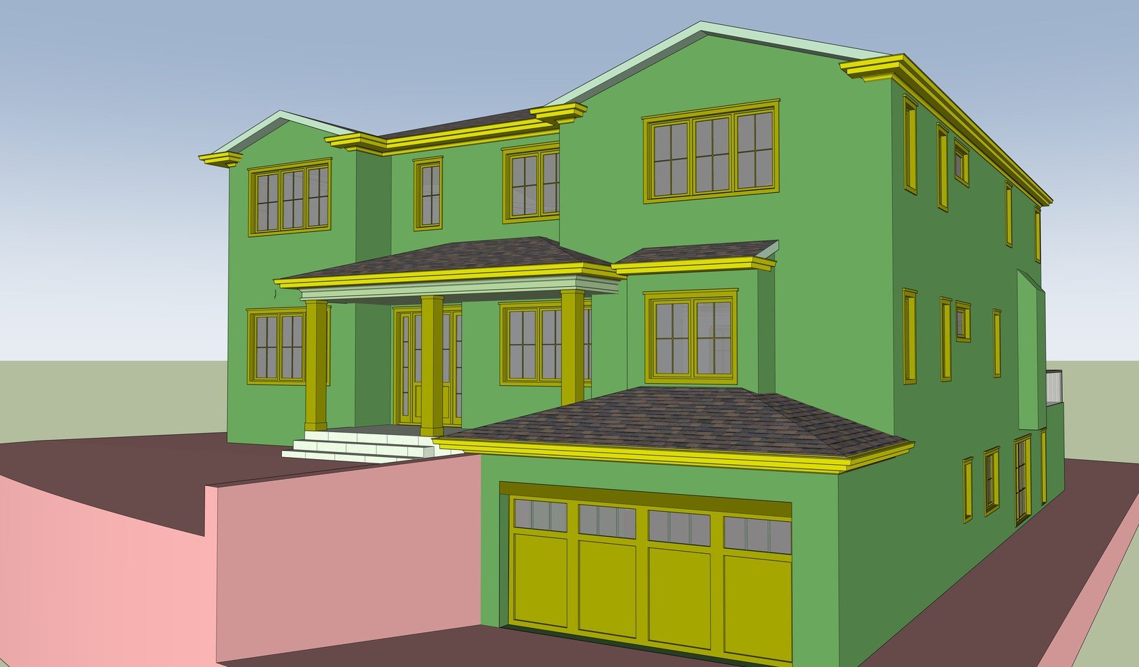Color-coded house model showing walls and window openings