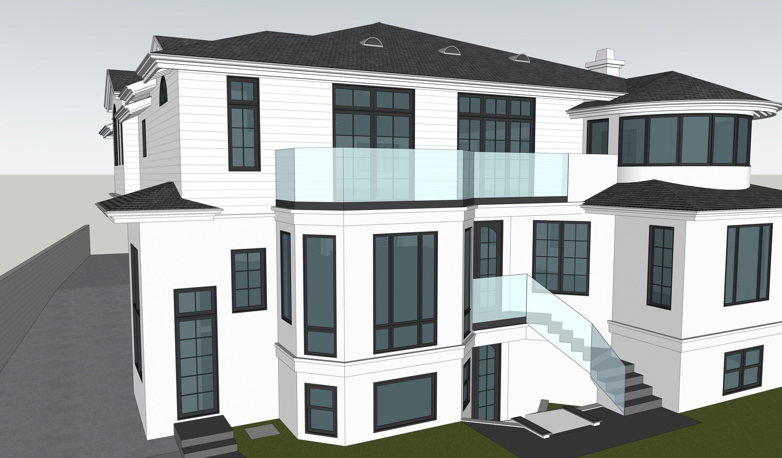 Contemporary white house model with curved glazing
