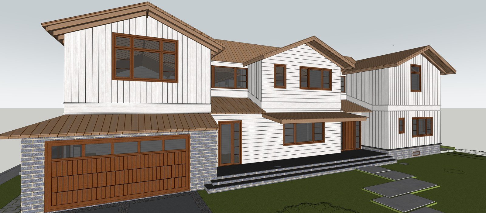 Contemporary house model with timber-clad upper floors