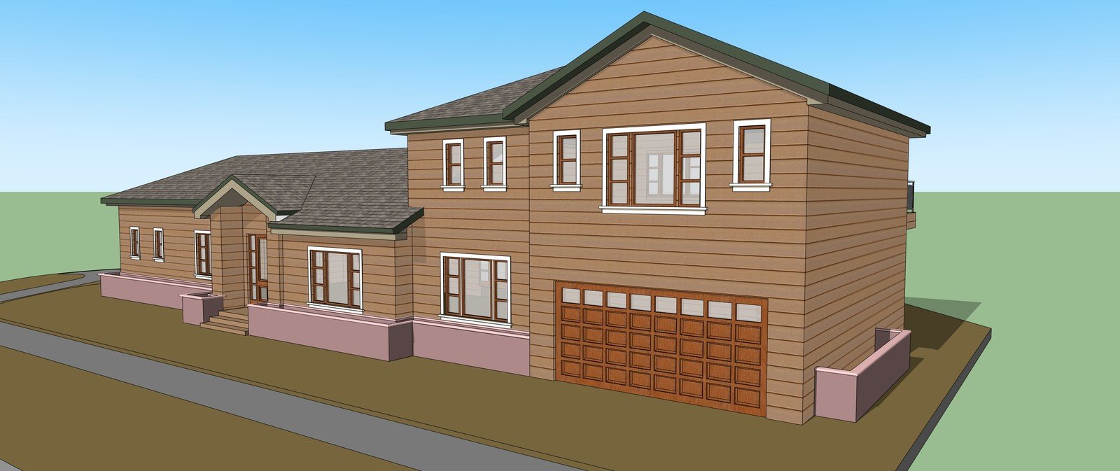 Two-storey brown house SketchUp model with an attached garage