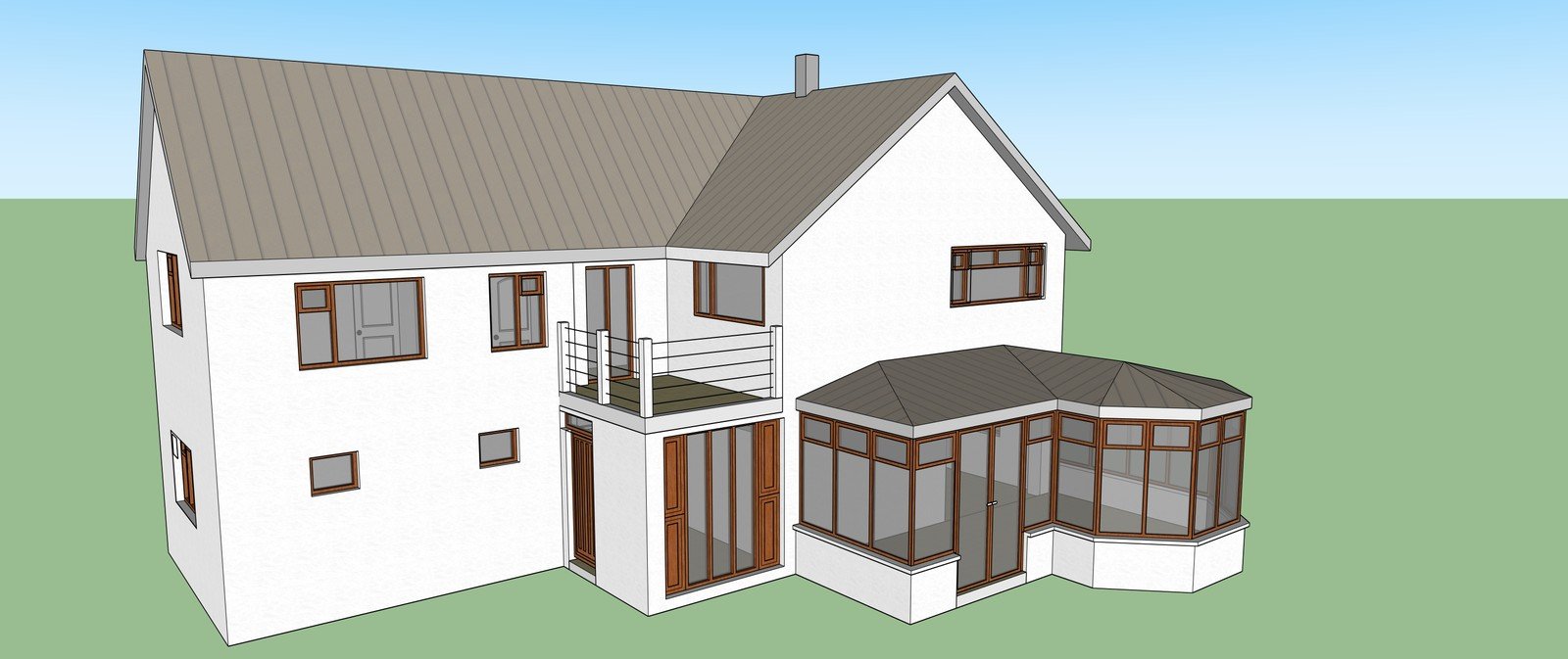 White house model with a glazed rear extension