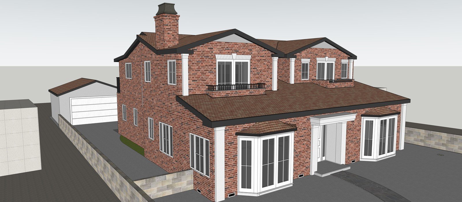 Brick house model with a curved ground-floor extension
