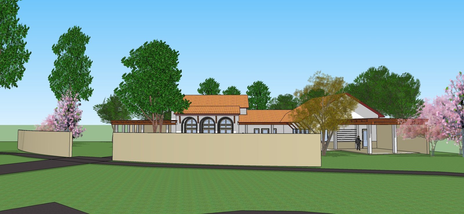 Wide view of the Texas school campus and lawn