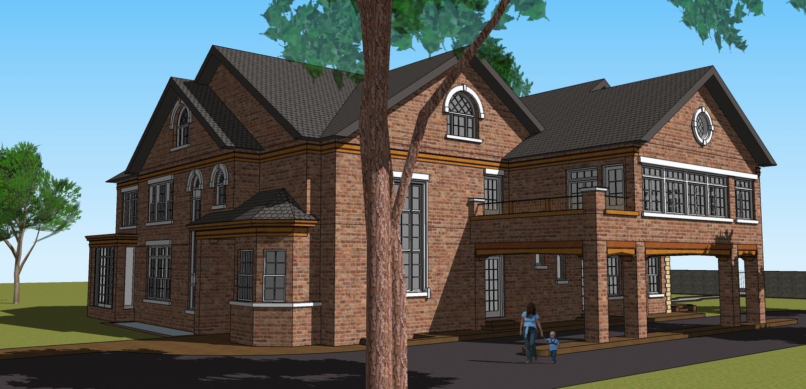 Steele Residence model showing the side facade and chimney