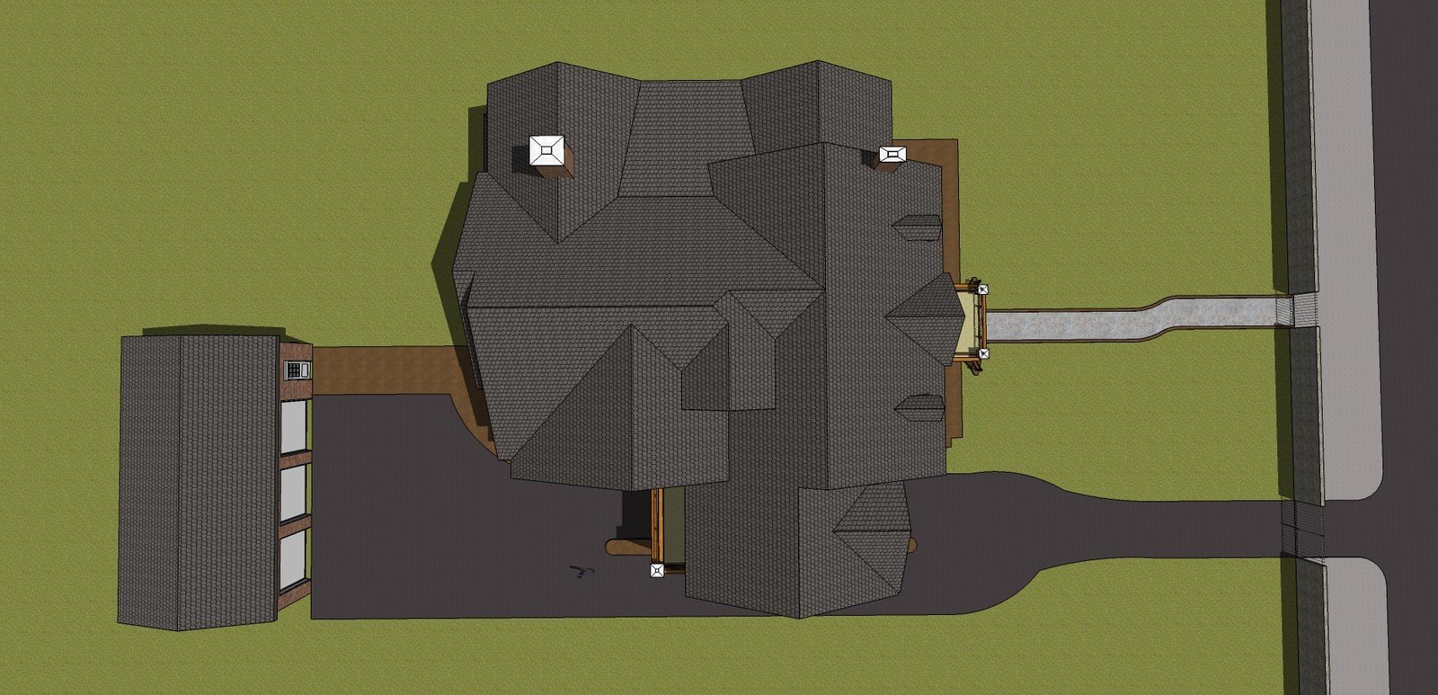 Top view of the Steele Residence model showing the roof layout