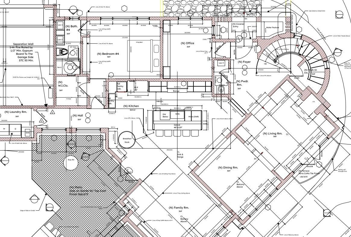 Residential CAD plan showing rooms, dimensions and the outdoor layout